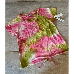 SPORTELLE‎ Tie-Dye Stretch Tee Women's Small Pink Green Drawstring Hem NWT